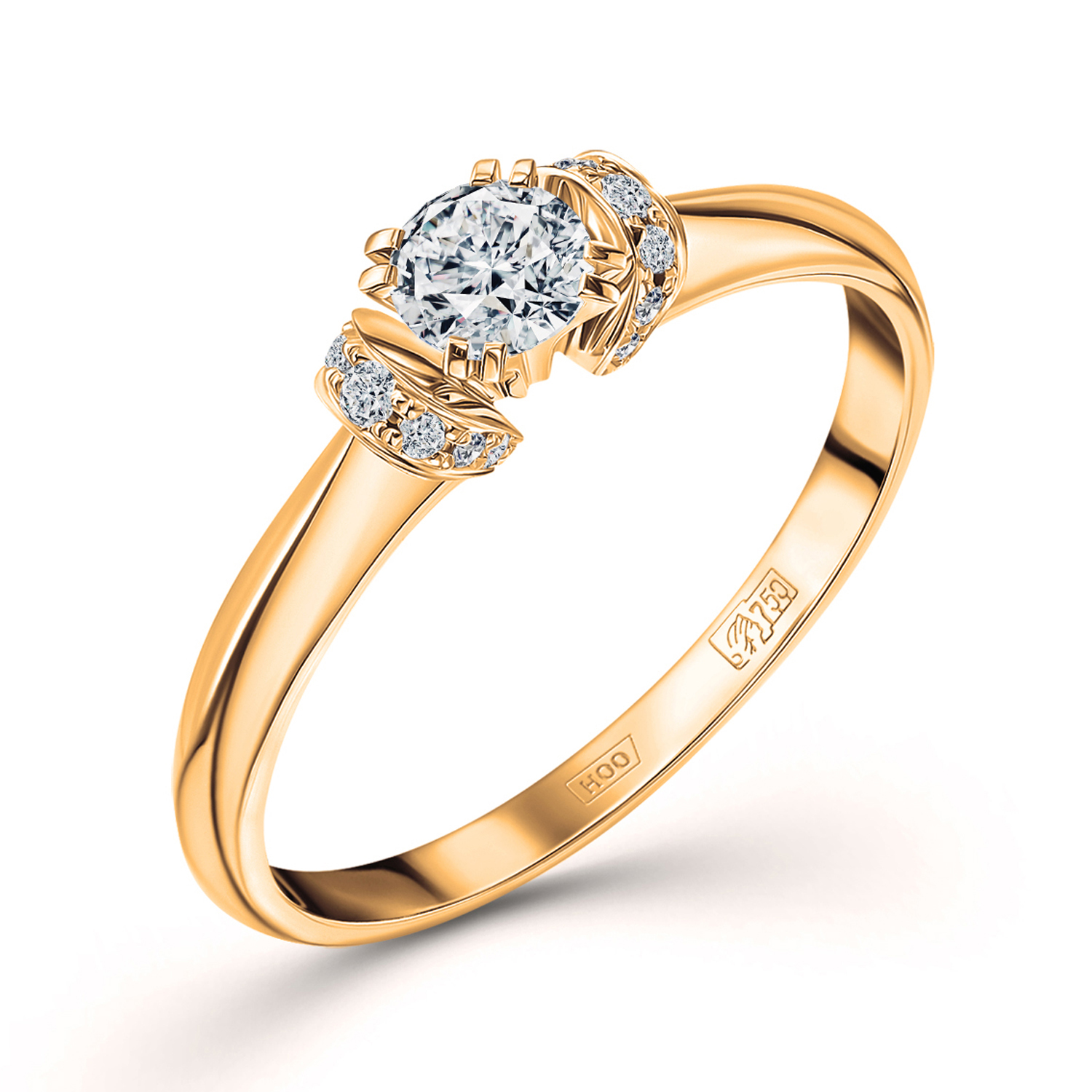 Кольцо с 15 бриллиантами желтое золото 750
