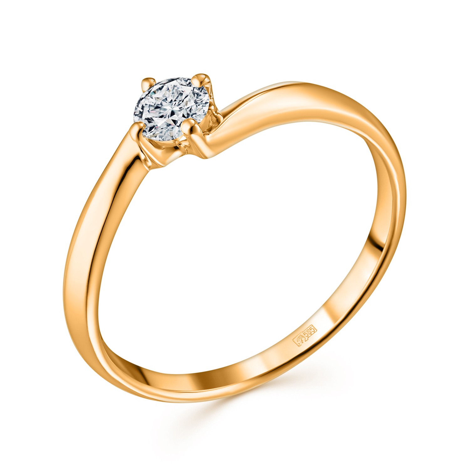 Кольцо с 1 бриллиантом желтое золото 585