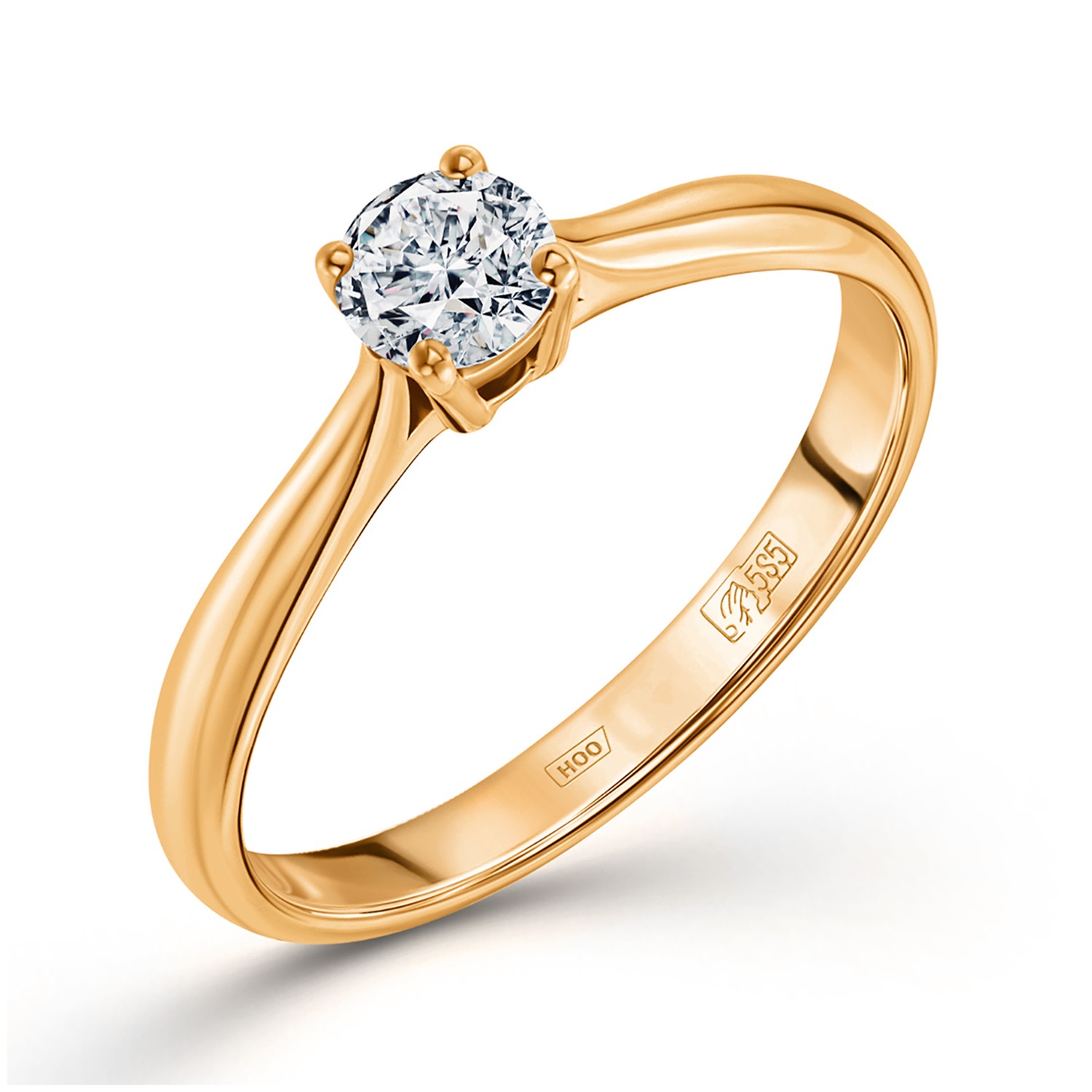 Кольцо с 1 бриллиантом желтое золото 585