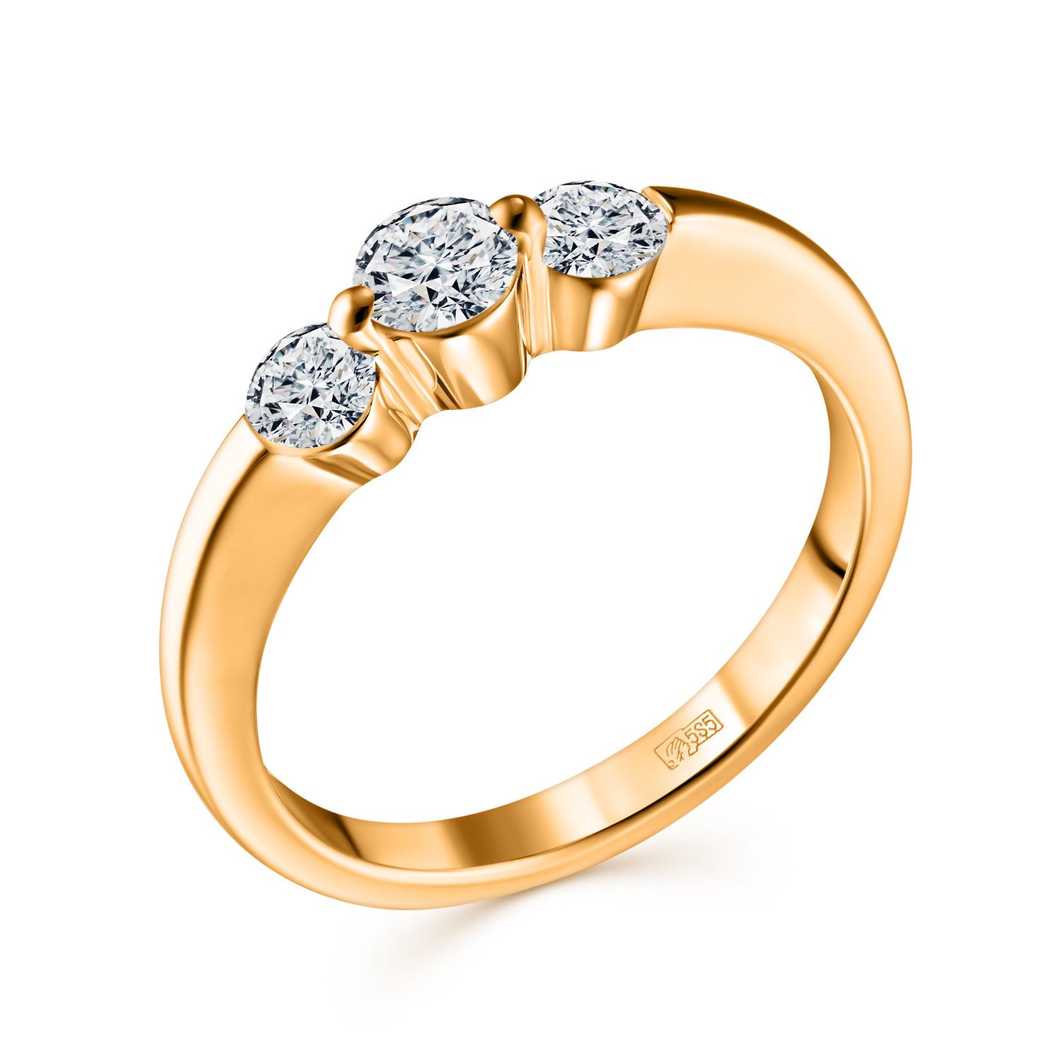 Кольцо с 3 бриллиантами желтое золото 585