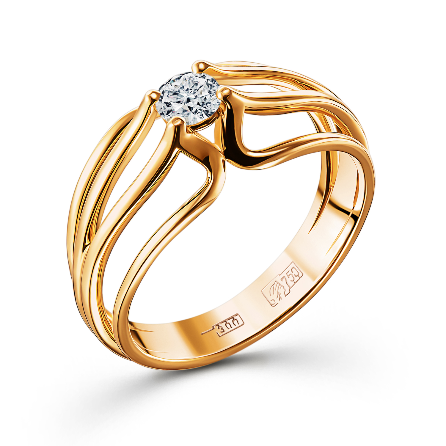 Кольцо с 1 бриллиантом желтое золото 750