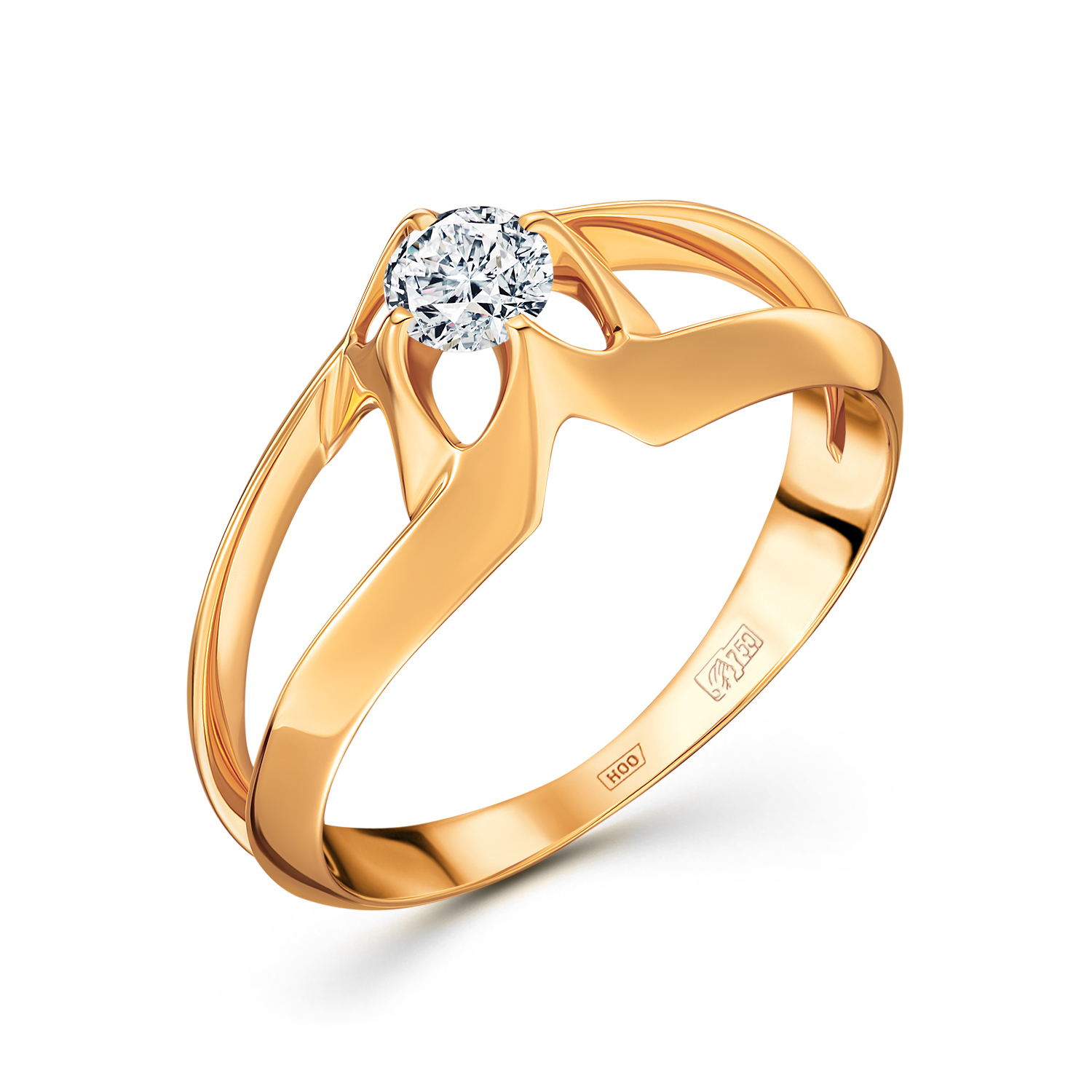 Кольцо с 1 бриллиантом желтое золото 750