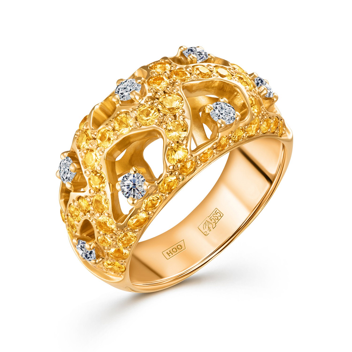 Кольцо с 70 бриллиантами желтое золото 585