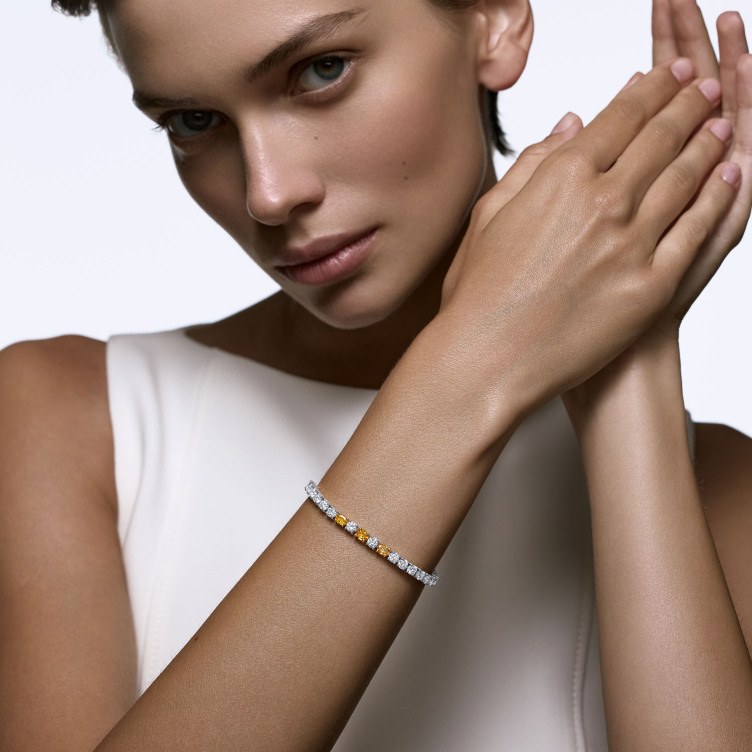 Браслет, белое/желтое золото 750, бриллиант, Fancy